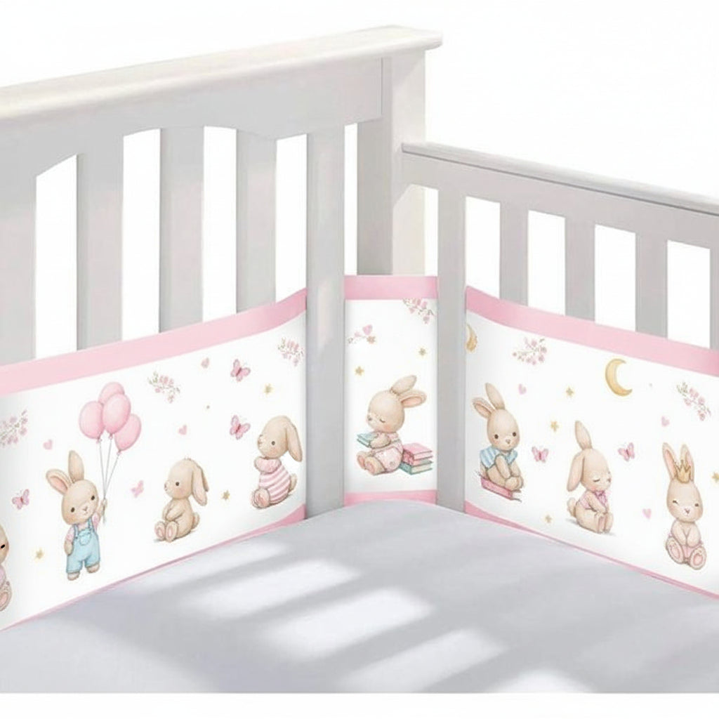 Breathable Baby Crib Bumper – Pink Bunny Cocoon