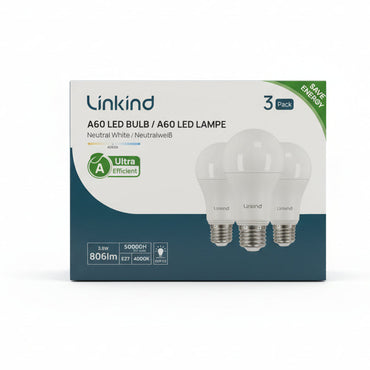Linkind E27 LED Bulb 3.8W Neutral White 4000K Pack of 3