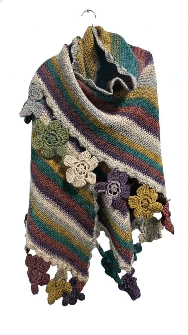 Handmade Crochet Floral Shawl – Multicolor Striped Wrap - Gomix Brands Outlet