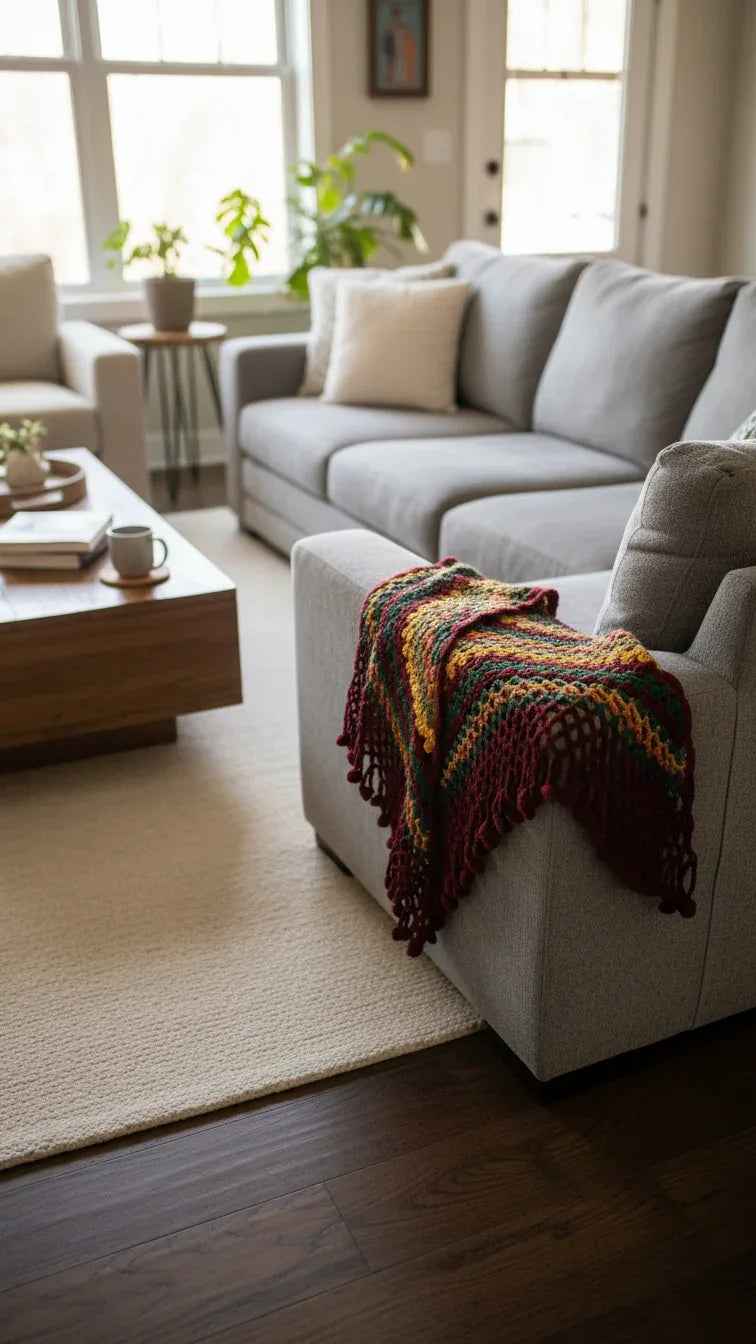 Handmade Crochet Chevron Shawl with Fringe – Autumn Multicolor - Gomix Brands Outlet