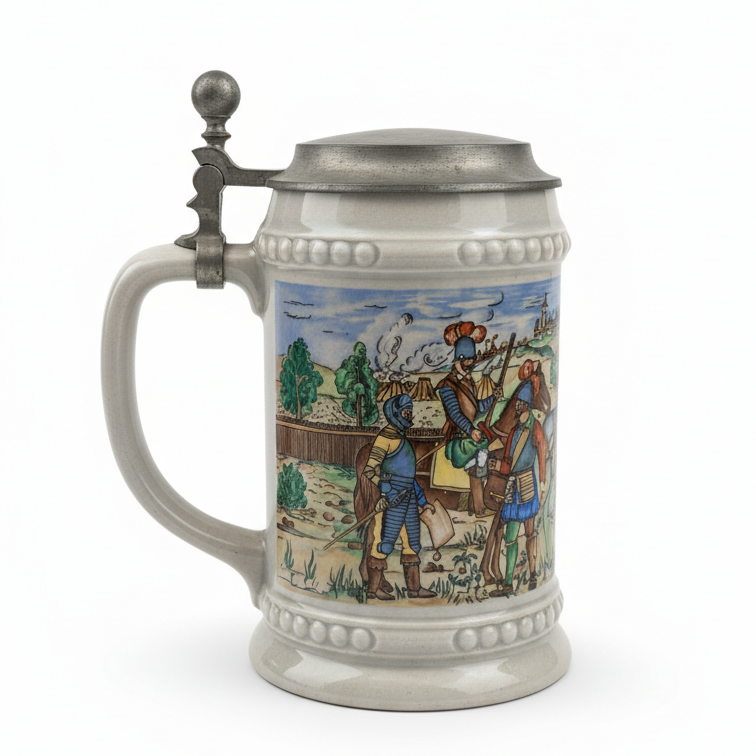VTG German Lidded Beer Stein/Mug-DBGM 85-Hand Painted Ceramic