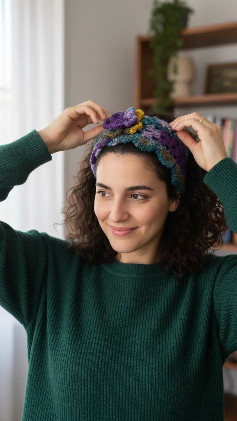 Handmade Crochet Multi-color Headband with Floral Accent - Gomix Brands Outlet