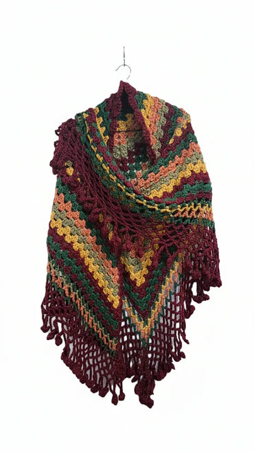 Handmade Crochet Chevron Shawl with Fringe – Autumn Multicolor - Gomix Brands Outlet