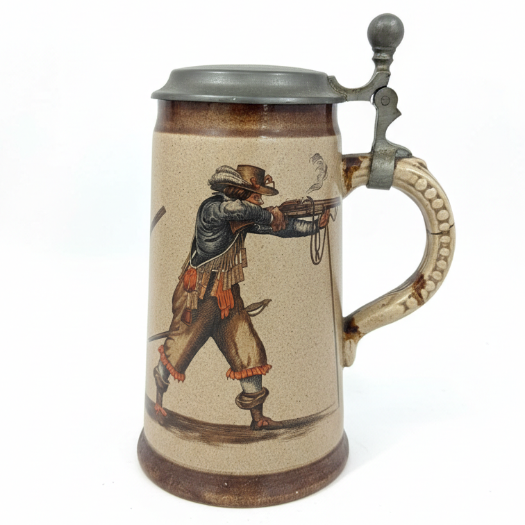 Vintage Marzi & Remy Lidded Stoneware Pewter Beer Stein Mug