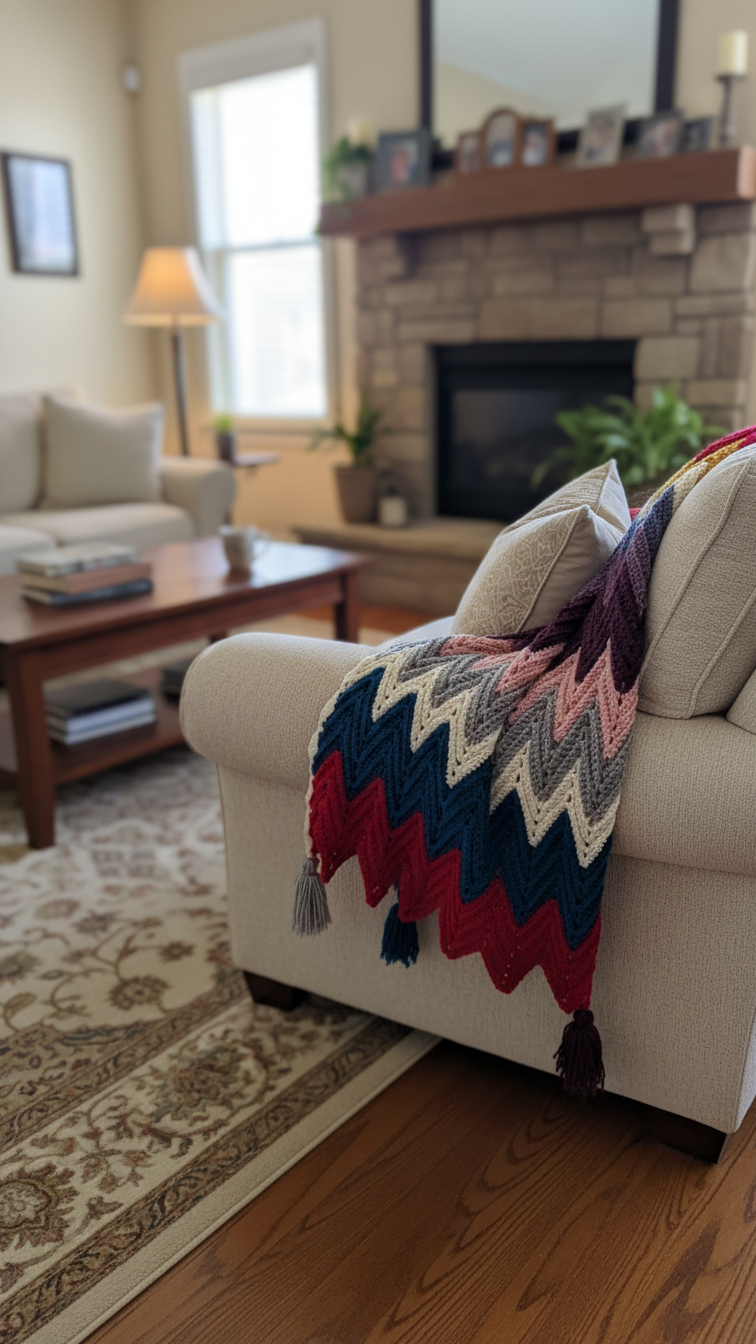 Handmade Zigzag Crochet Scarf with Tassels