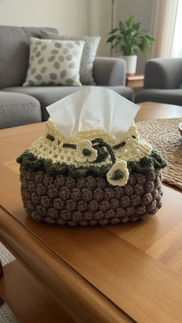 Handmade Crochet Tissue Box Cover – Neutral Earth Tones - Gomix Brands Outlet