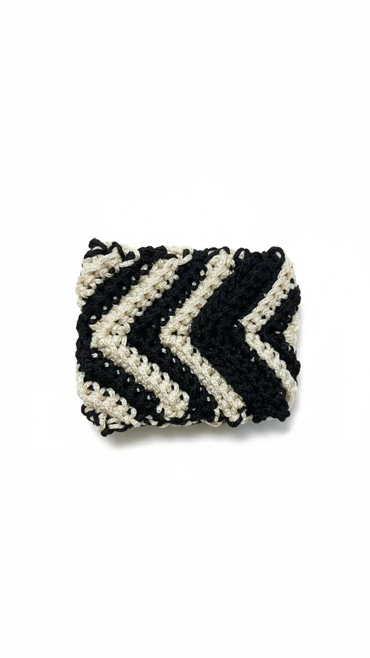 Handmade Crochet Tote Bag – Black & Beige Vertical Stripes - Gomix Brands Outlet