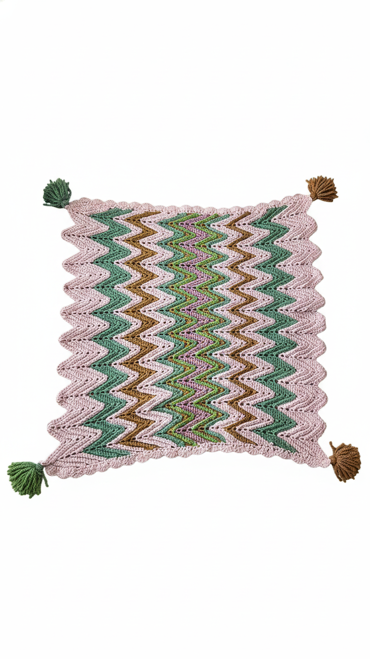 Handmade Chevron Crochet Zigzag Scarf with Tassels