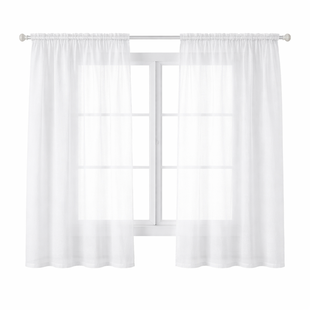 WOLTU Transparent Curtain with Ruffled Tape, Linen look - 140 x 145 cm