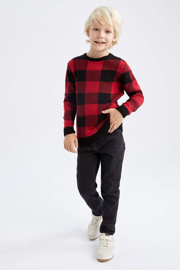 Defacto Boys Regular Fit Crew Neck Knit Pullover Sweater Black