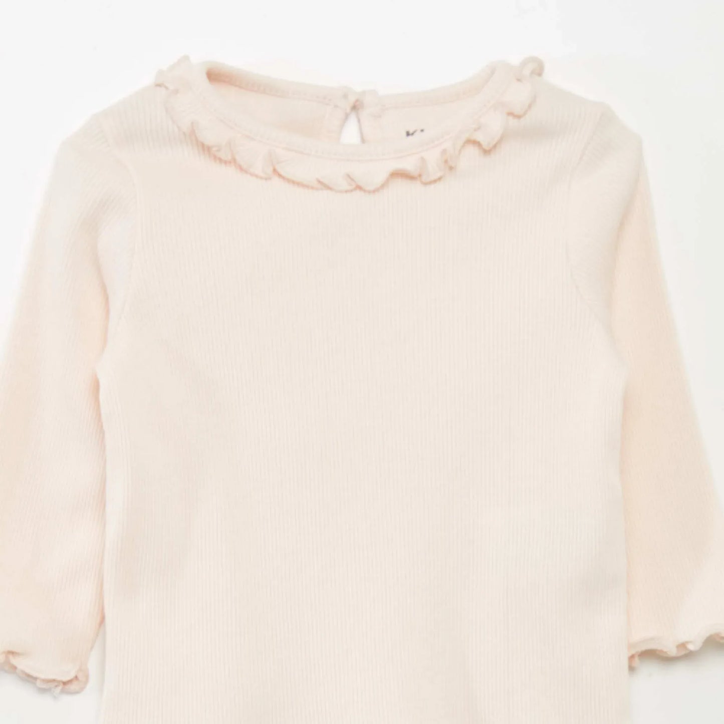 Pink Ribbed Knit Baby T-Shirt with Ruffled Collar - Gomix Brands Outlet