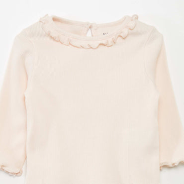 Pink Ribbed Knit Baby T-Shirt with Ruffled Collar - Gomix Brands Outlet