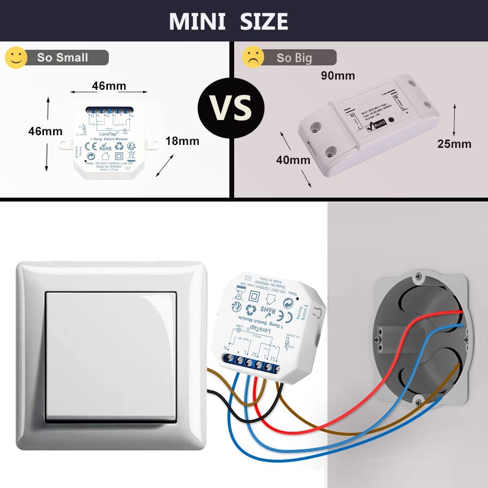 LoraTap WiFi Smart Light Switch Relay Module 10A