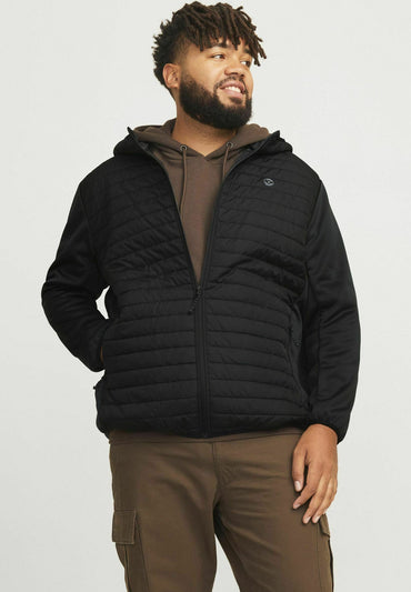Jack & Jones PLUS SIZE Black Insulated Hooded Puffer Winter Jacket
