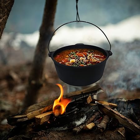 ACTIVA Cast Iron Cooking Pot with Lid and Handle for Transport 10 L Diameter 37 cm Black