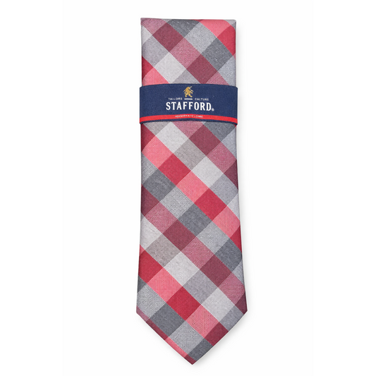 Stafford Red Men's Tie – Plaid Pattern
