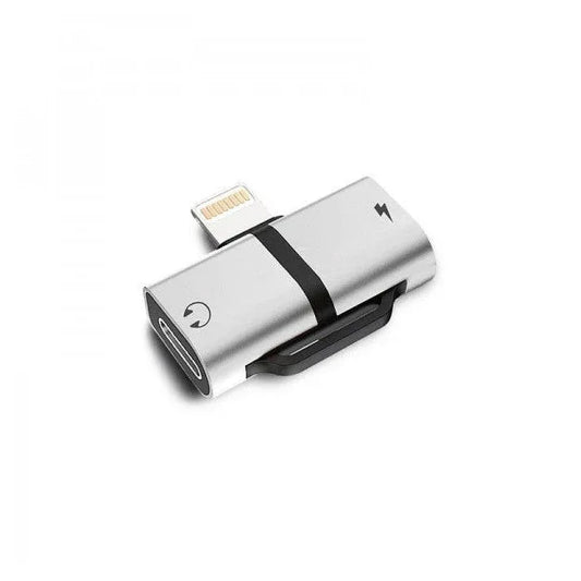 Dual Lightning Adapter: Charge & Listen Simultaneously with Audio in Metallic Grey - Gomix Brands Outlet