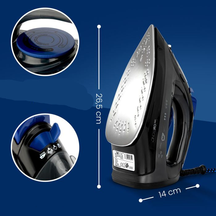 Clatronic DB 3703 Steam Iron 1800W Stainless Steel Soleplate Black Blue