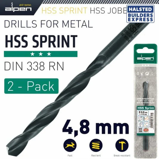 Alpen Sprint Master High-Performance HSS Drill Bit, 4.8mm - Durable, Precision Drilling - Gomix Brands Outlet