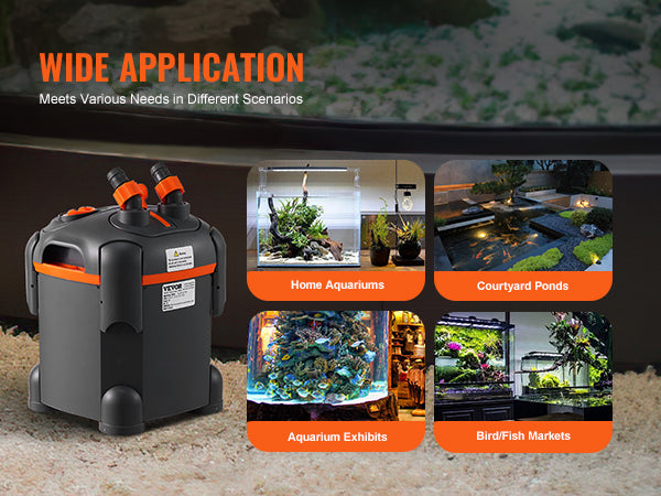 VEVOR Ultra-Quiet Canister Aquarium Filter 172 GPH, 30 Gallon, UV Protection