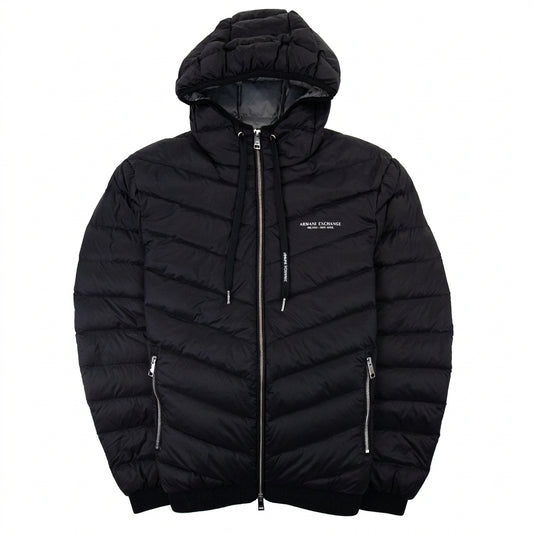 Men's Armani Exchange Black Padded Down Jacket - Warm, Stylish, Hooded