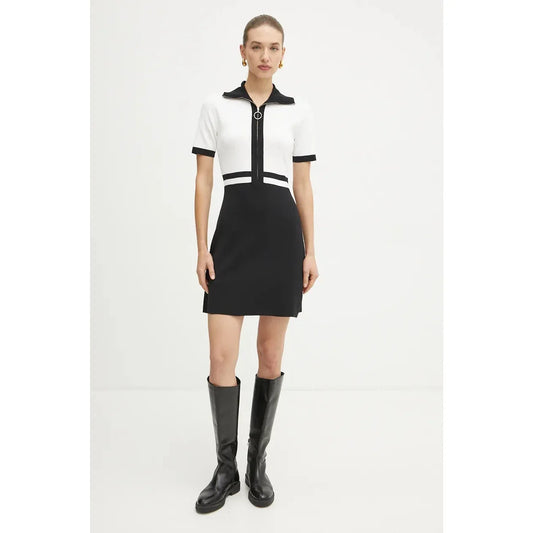 Chic Morgan RMICA Black Ribbed A-Line Mini Dress, Short Sleeves, Zip - Gomix Brands Outlet
