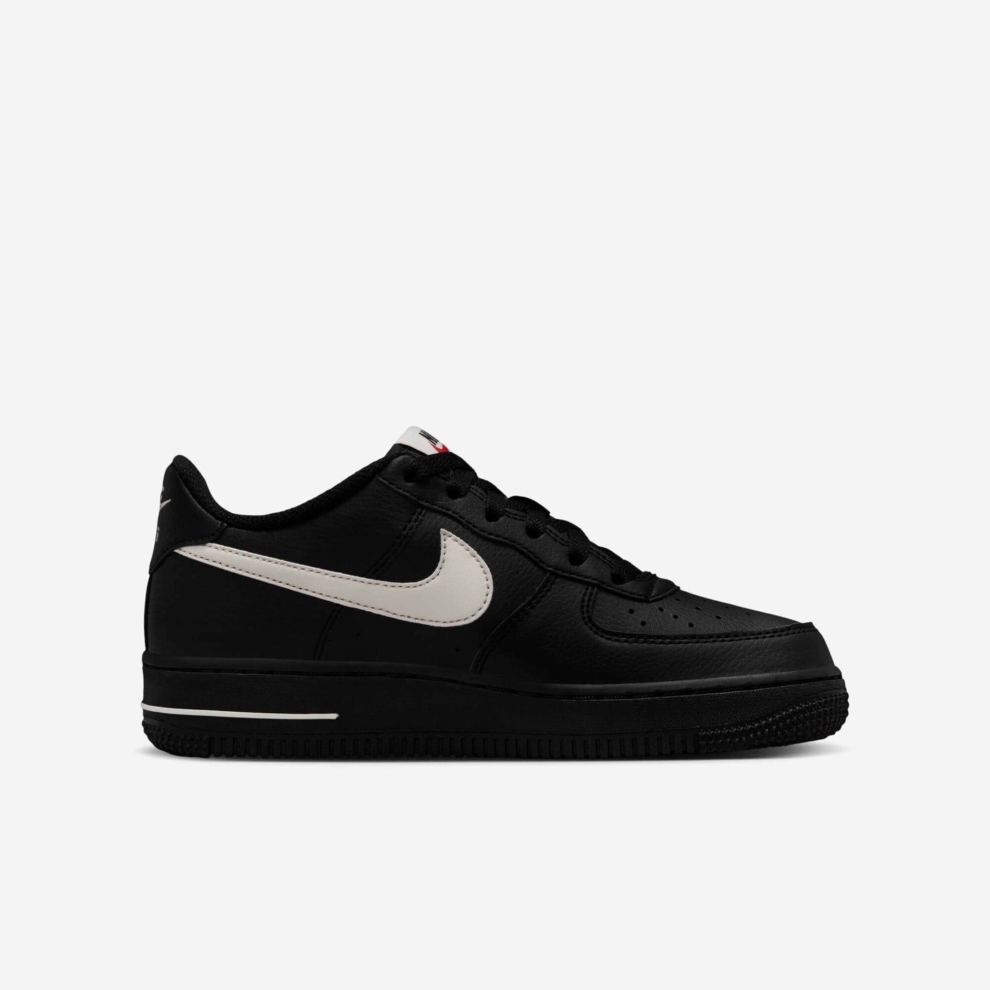 Nike Air Force 1 Older Kids' Iconic Black Leather Sneakers with Red Accents