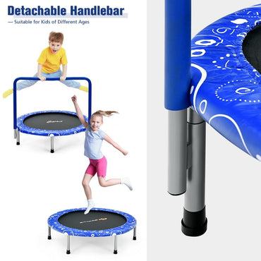 Costway 36-Inch Blue Kids Trampoline with Handrail and Safety Pad