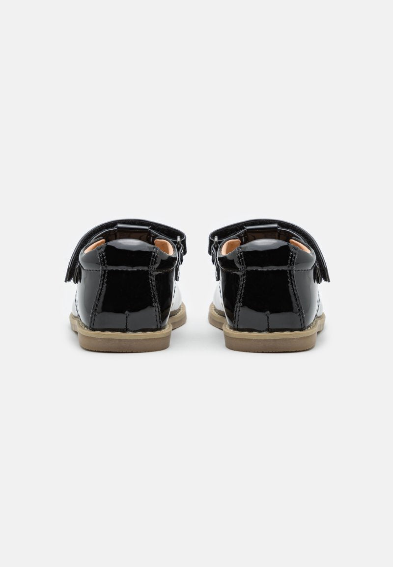 Friboo Kids' Patent Black Ballet Pumps with Velcro Strap Bow Detail