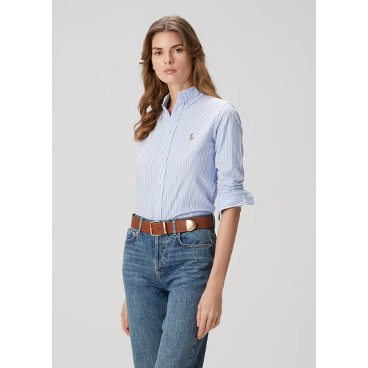 Polo Ralph Lauren Women's Custom Fit Blue Striped Oxford Cotton Shirt