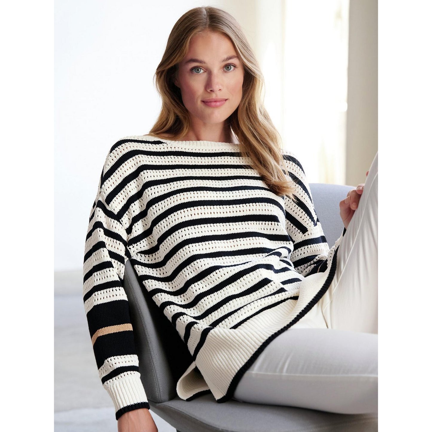 Elegant Basler Striped Knit Pullover for Women - Comfortable Cotton Blend Sweater