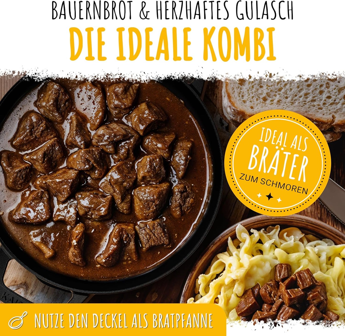 KAISERTAL Cast Iron Bread Baking Pot with Lid & Rattan Proofing Basket