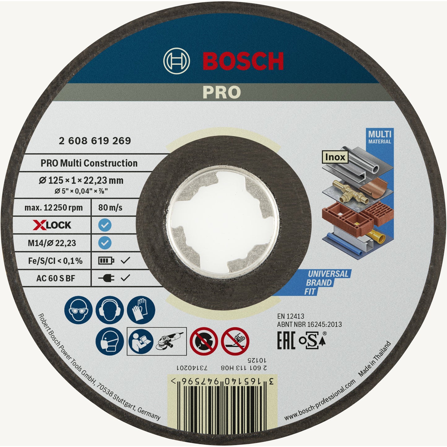 Bosch X-LOCK Multi Construction Grinding Disc 125mm x 1mm Straight