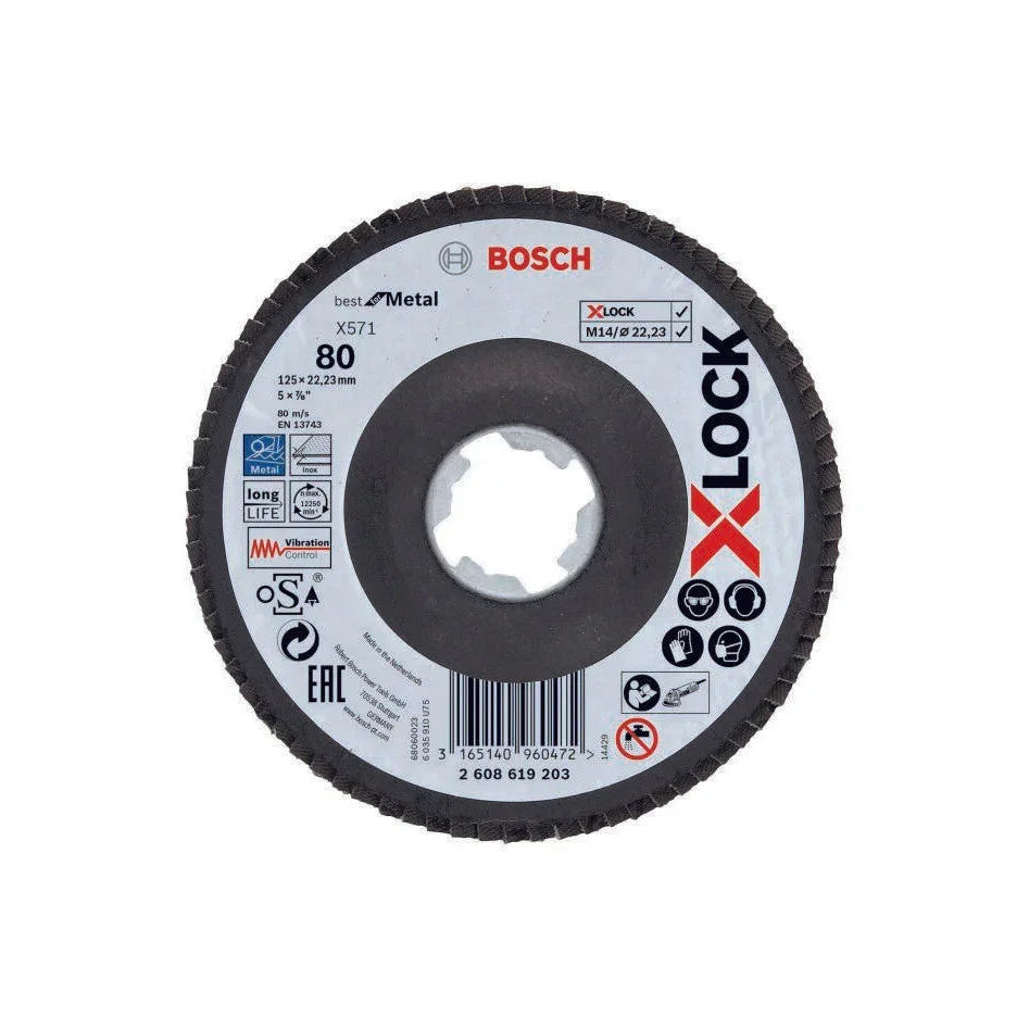 Bosch X-LOCK 125mm K80 Metal Flap Disc for Angle Grinders - Fast Change, Durable Performance - Gomix Brands Outlet