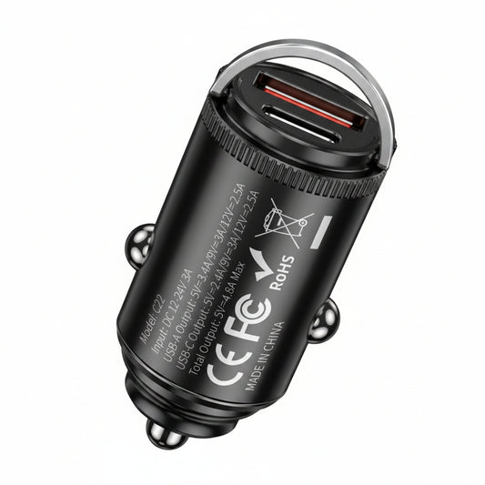 Huanix USB C PD Car Charger 27W + QC 3.0 Dual USB Super Fast Charger Zinc Alloy Mini Ignition Module Steel