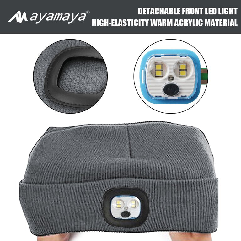 AYAMAYA Unisex LED Beanie Hat: Rechargeable Knit Headlamp for Outdoor Adventures