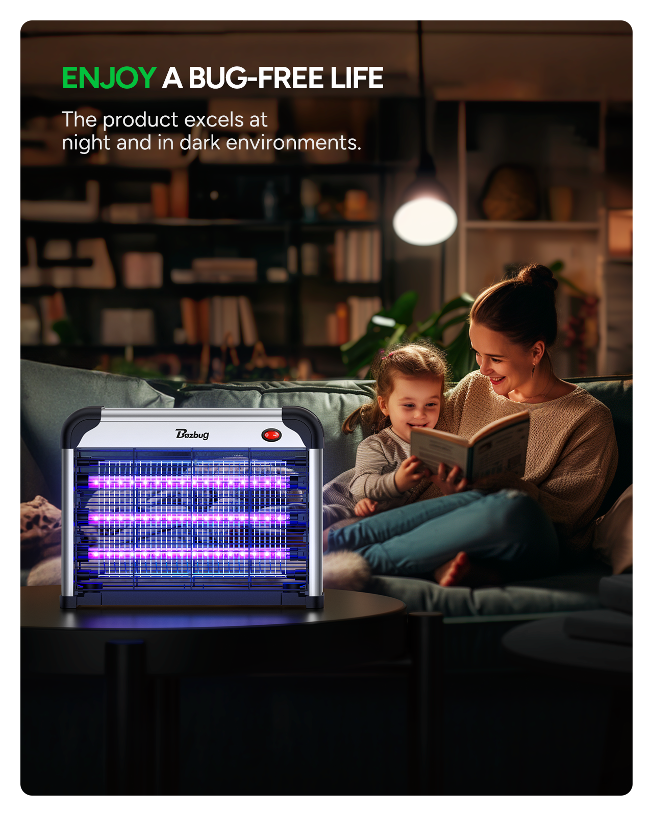 Buzbug Indoor LED Bug Zapper with 3800V Power, Dual Spectrum, 3 LED Lamps