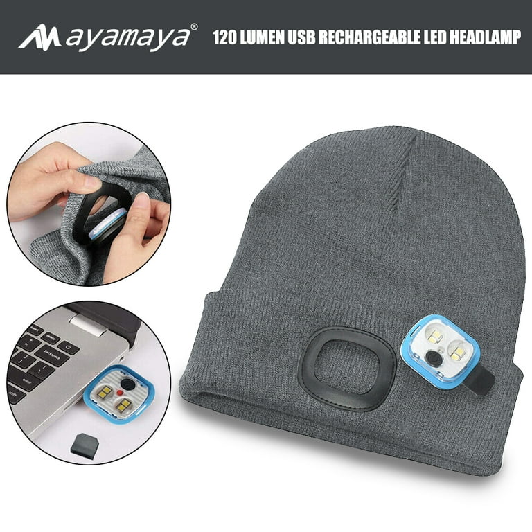 AYAMAYA Unisex LED Beanie Hat: Rechargeable Knit Headlamp for Outdoor Adventures