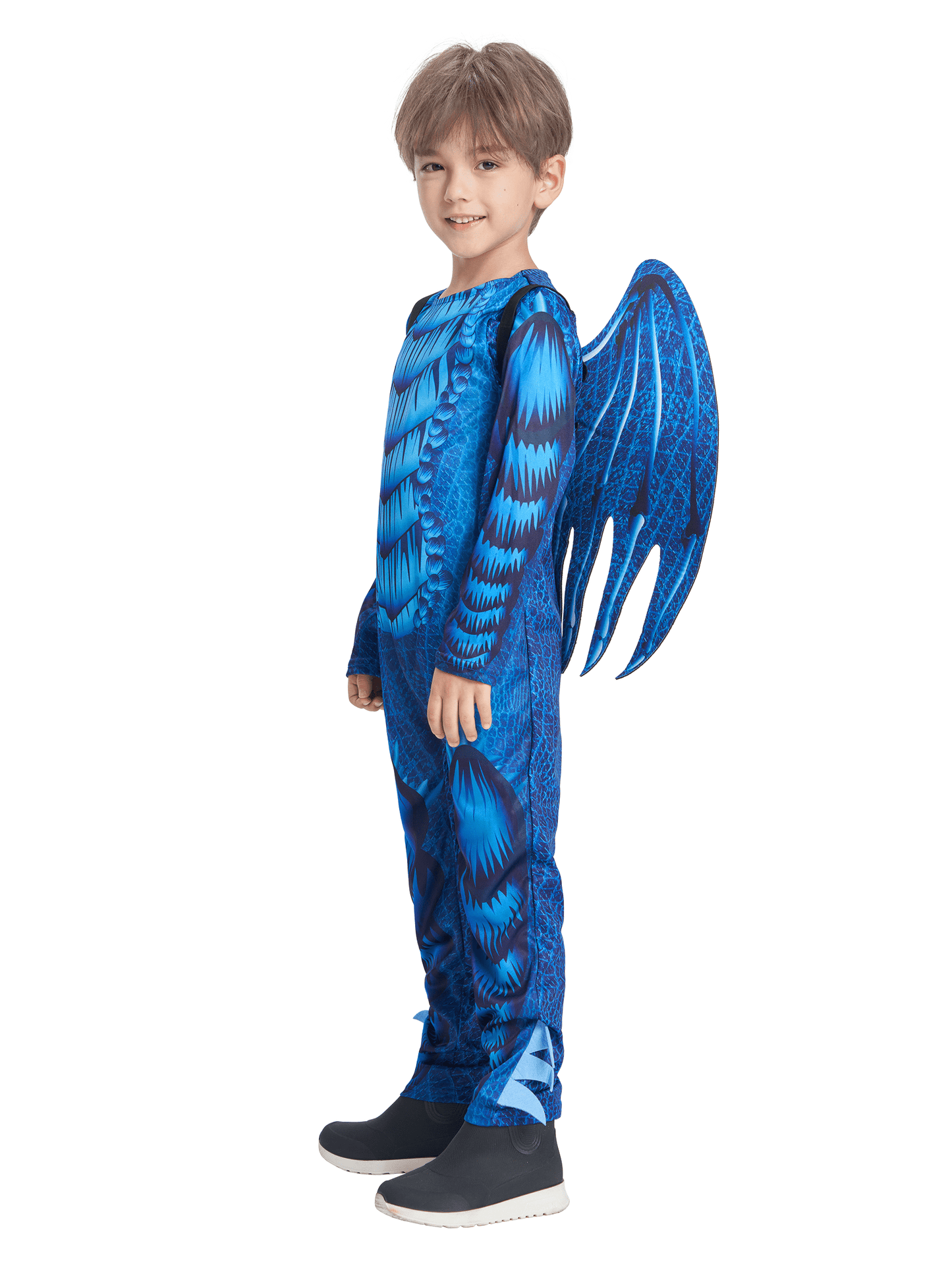 Blue Kids Dragon Costume 3‑Piece Jumpsuit with Wings & Mask