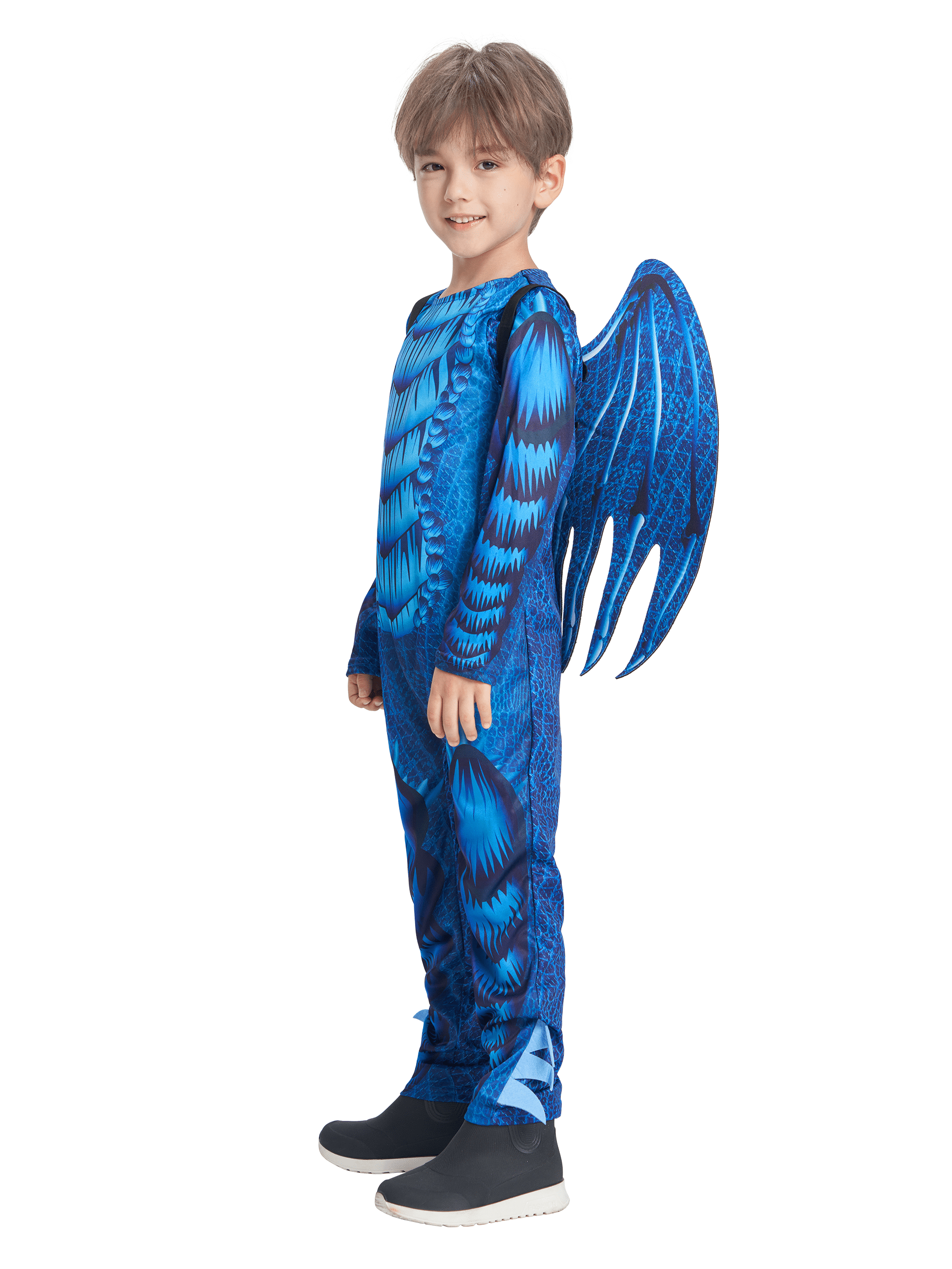 Blue Kids Dragon Costume 3‑Piece Jumpsuit with Wings & Mask