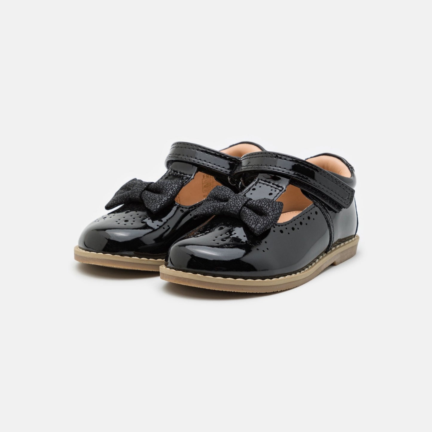 Friboo Kids' Patent Black Ballet Pumps with Velcro Strap Bow Detail