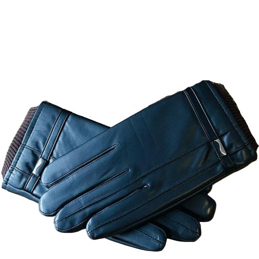 Men's Black Leather-Look Fleece-Lined Winter Gloves - Size Large, Warm & Stylish