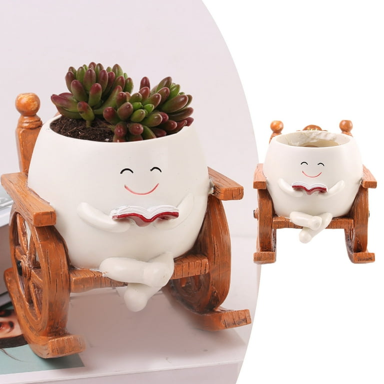 Face Flower Pot – Unique Resin Rocking Chair Planter for Indoor & Outdoor Succulents