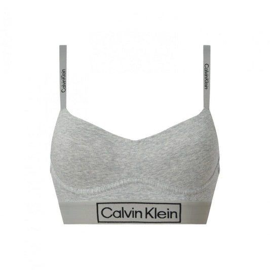 Calvin Klein Women's Reimagined Heritage Logo Grey Cotton Stretch Bralette