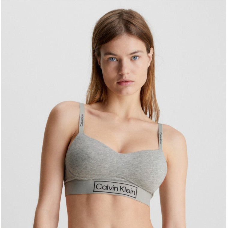 Calvin Klein Women's Reimagined Heritage Logo Grey Cotton Stretch Bralette