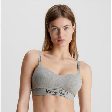 Calvin Klein Women's Reimagined Heritage Logo Grey Cotton Stretch Bralette