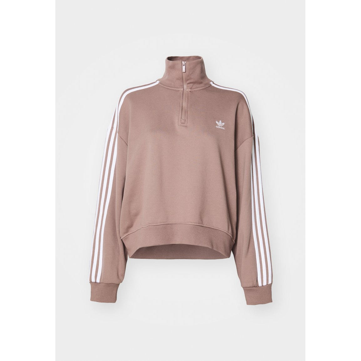 Comfortable adidas Originals Half-Zip Crew Neck Sweatshirt in Stylish Trace Brown