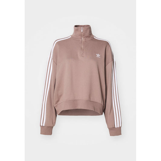 Comfortable adidas Originals Half-Zip Crew Neck Sweatshirt in Stylish Trace Brown