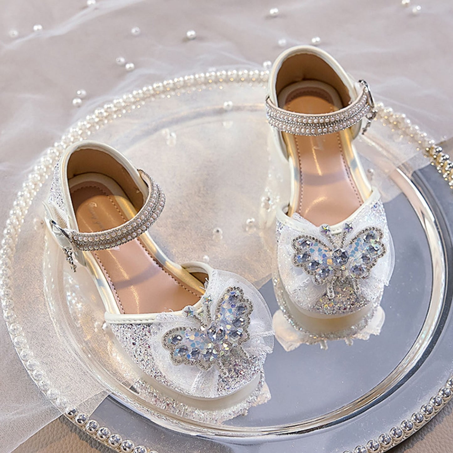 Babcutegg Girls' White Glitter Crystal Sandals: Elegant Toddler Dress & Casual Shoes