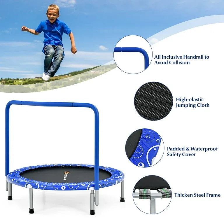 Costway 36-Inch Blue Kids Trampoline with Handrail and Safety Pad - Gomix Brands Outlet